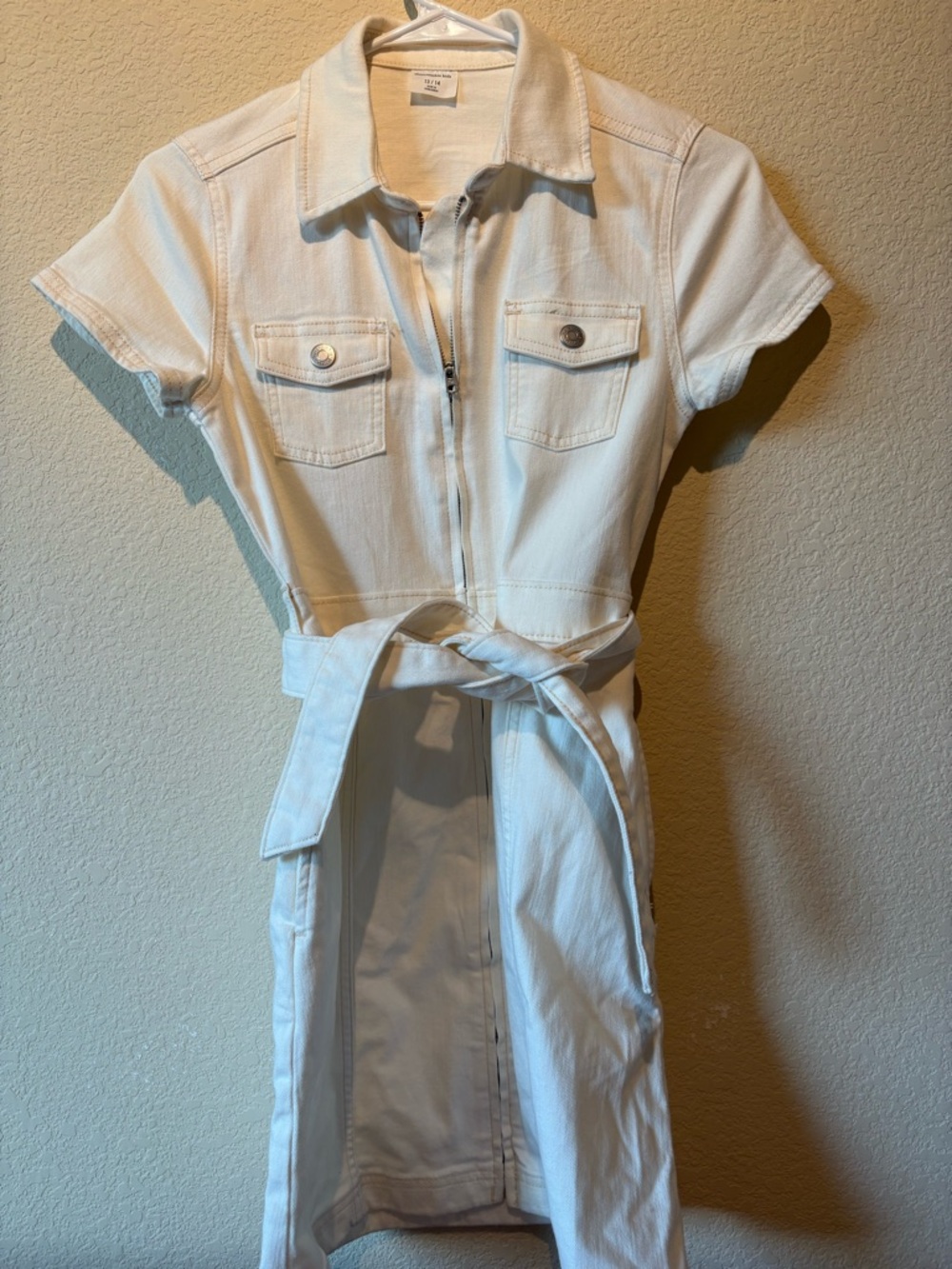 abercrombie kids White Short-Sleeve Zip Front Dress with Belt